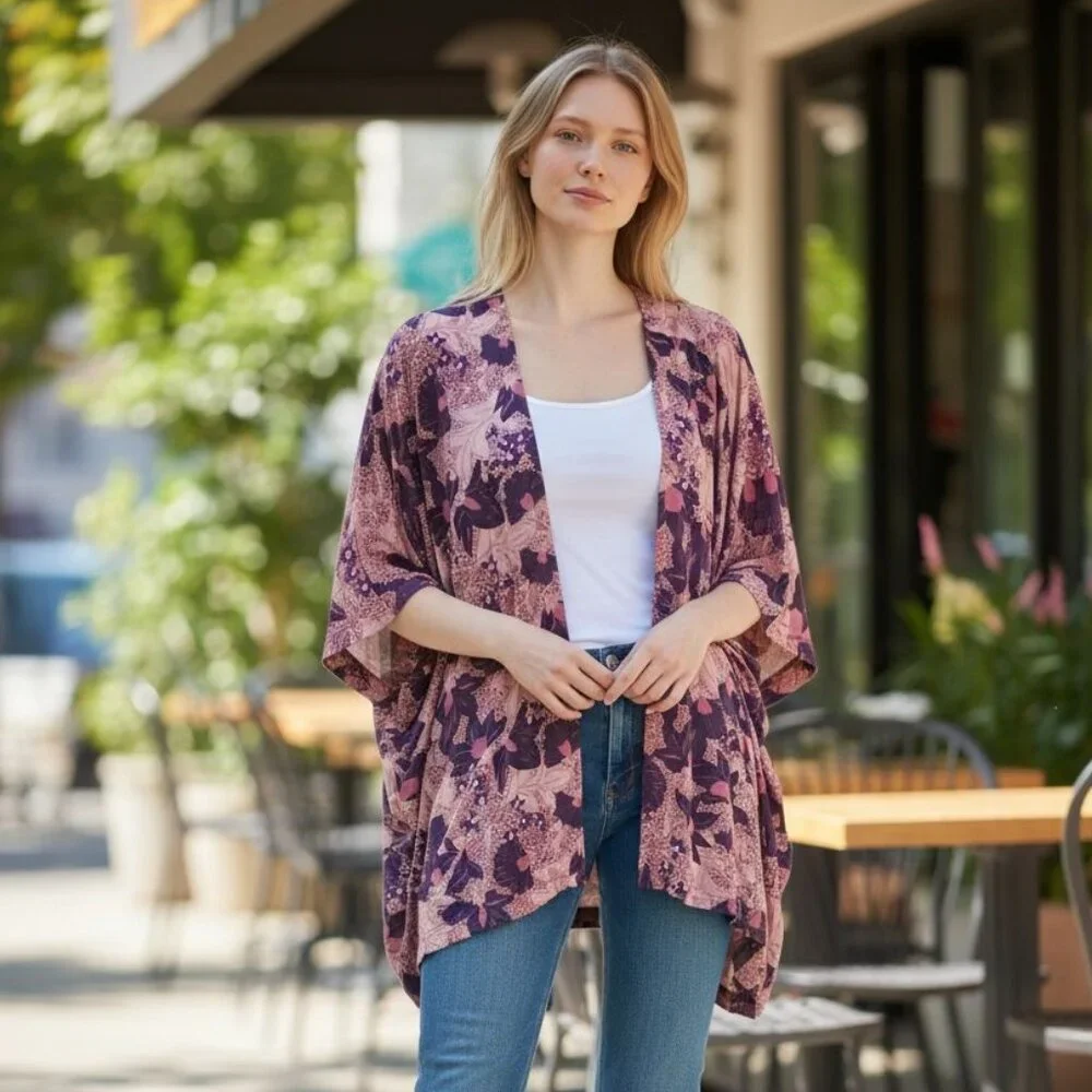 Greek Boutique Floral Kimono – One Size – Resort Boho Wrap - Picture 2 of 6